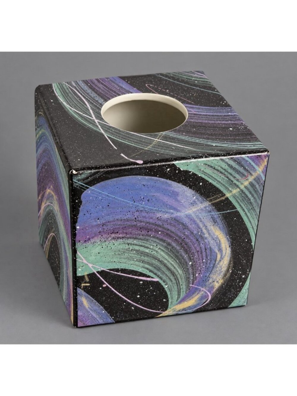 Vintage 80s/90s Ceramic Tissue Box Holder Square Abstract Geometric Swirl Design